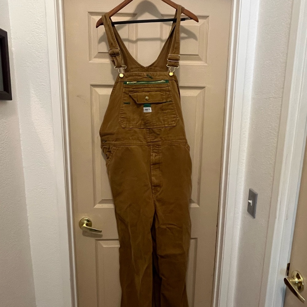 liberty Brown Canvas Overalls with Green Trim - Picture 2 of 2